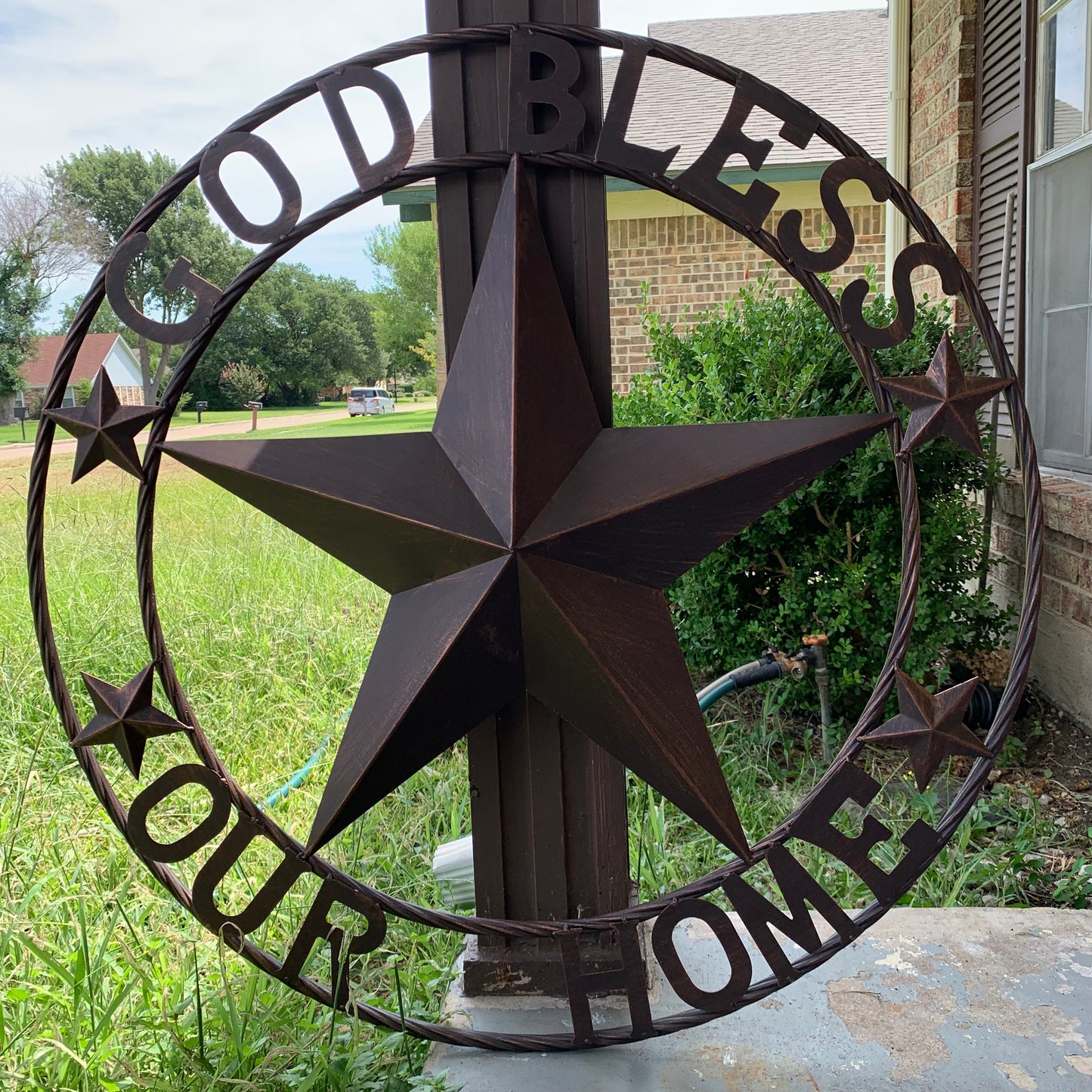 GOD BLESS OUR HOME BARN STAR METAL LONE STAR TWISTED ROPE RING WESTERN HOME DECOR HANDMADE #EH11040