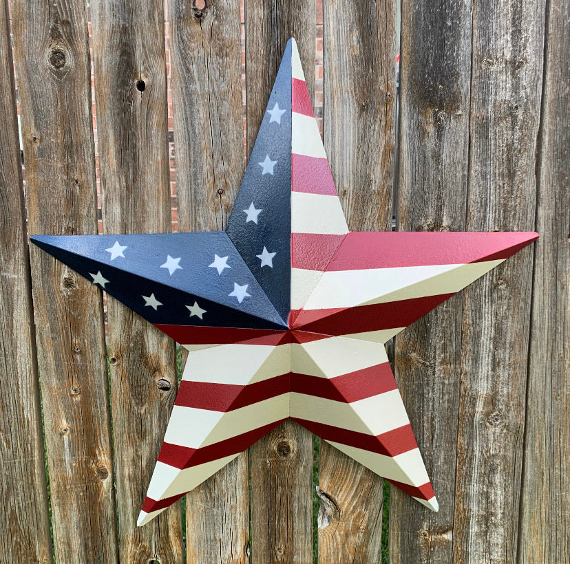 AMERICANA USA FLAG BARN STAR RED WHT BLUE STAR HANDMADE 12",24",36" #EH13297