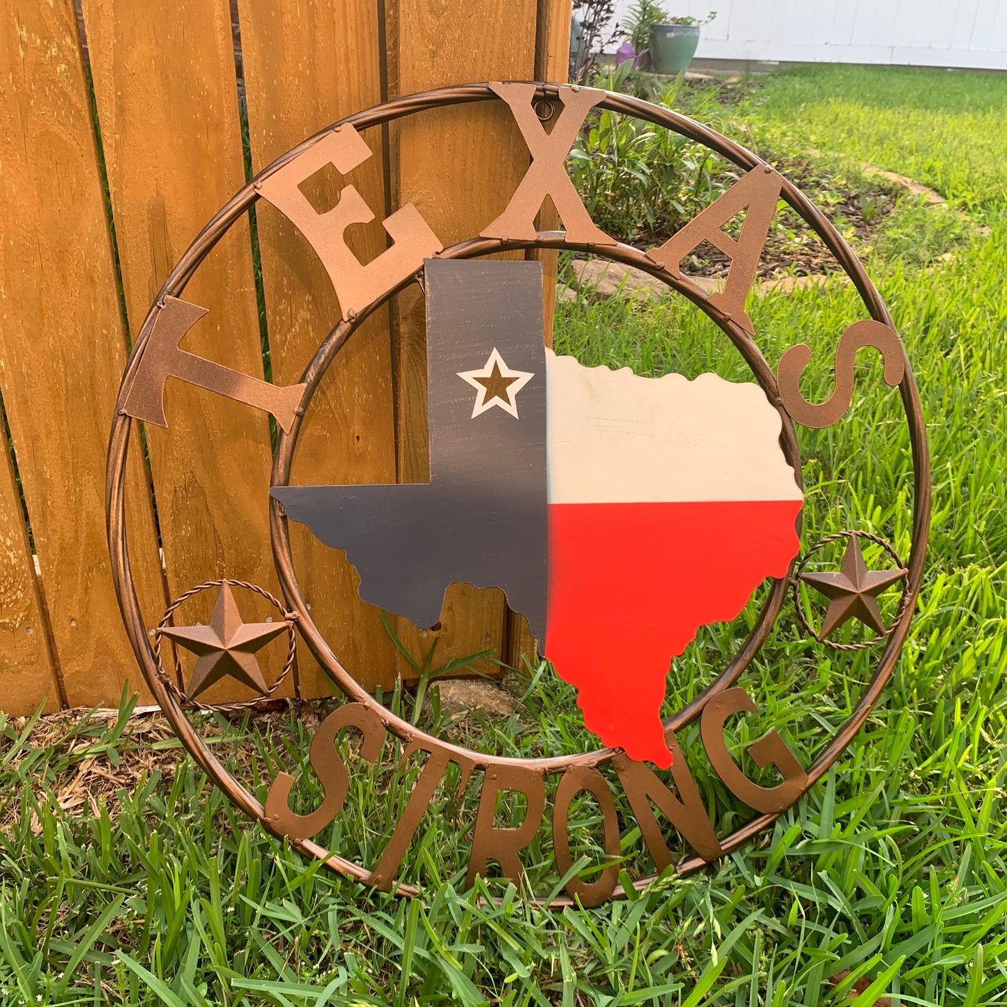 TEXAS STRONG BARN METAL WALL ART SIGN WESTERN HOME DECOR RED WHITE BLUE HANDMADE #EH13213