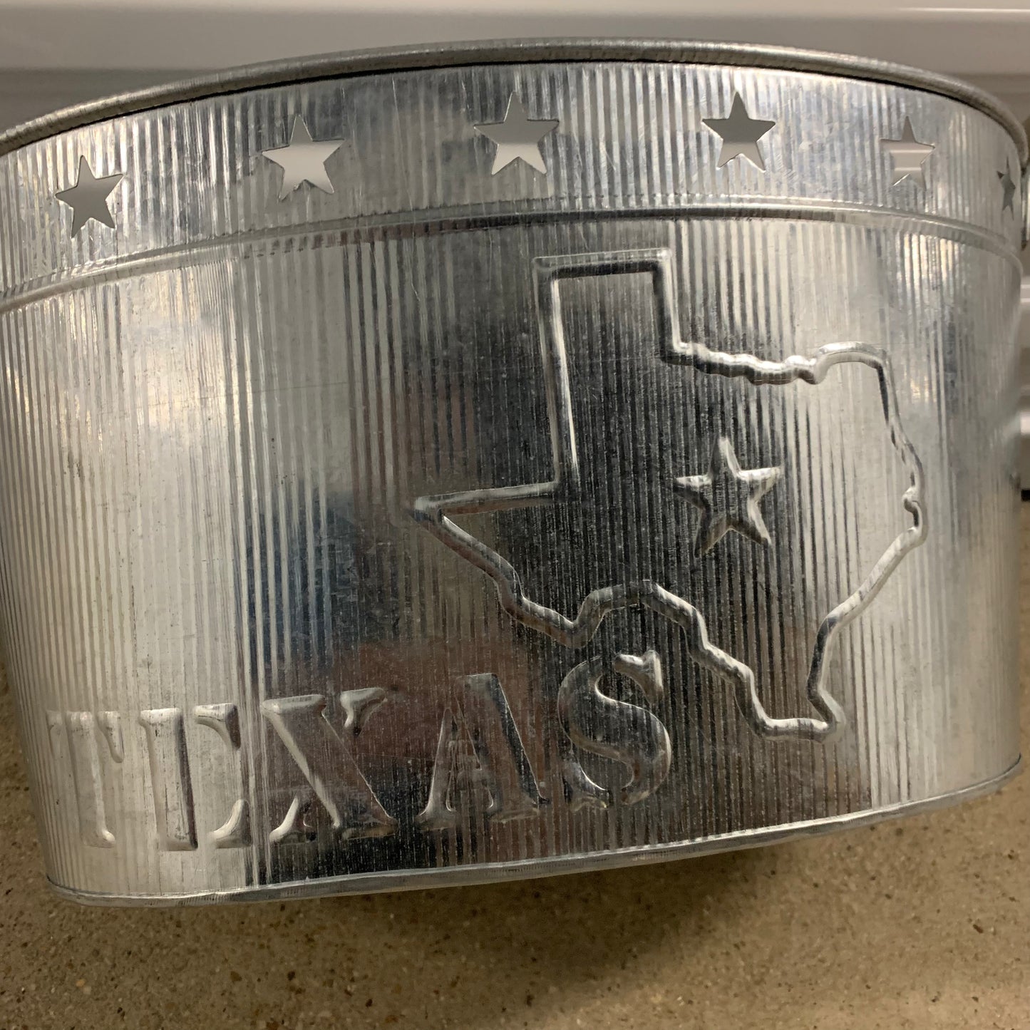 24" TEXAS BUCKET SILVER METAL OVAL TUB BEVERAGE HOLDER WESTERN HOME DECOR HANDMADE NEW #EH12495