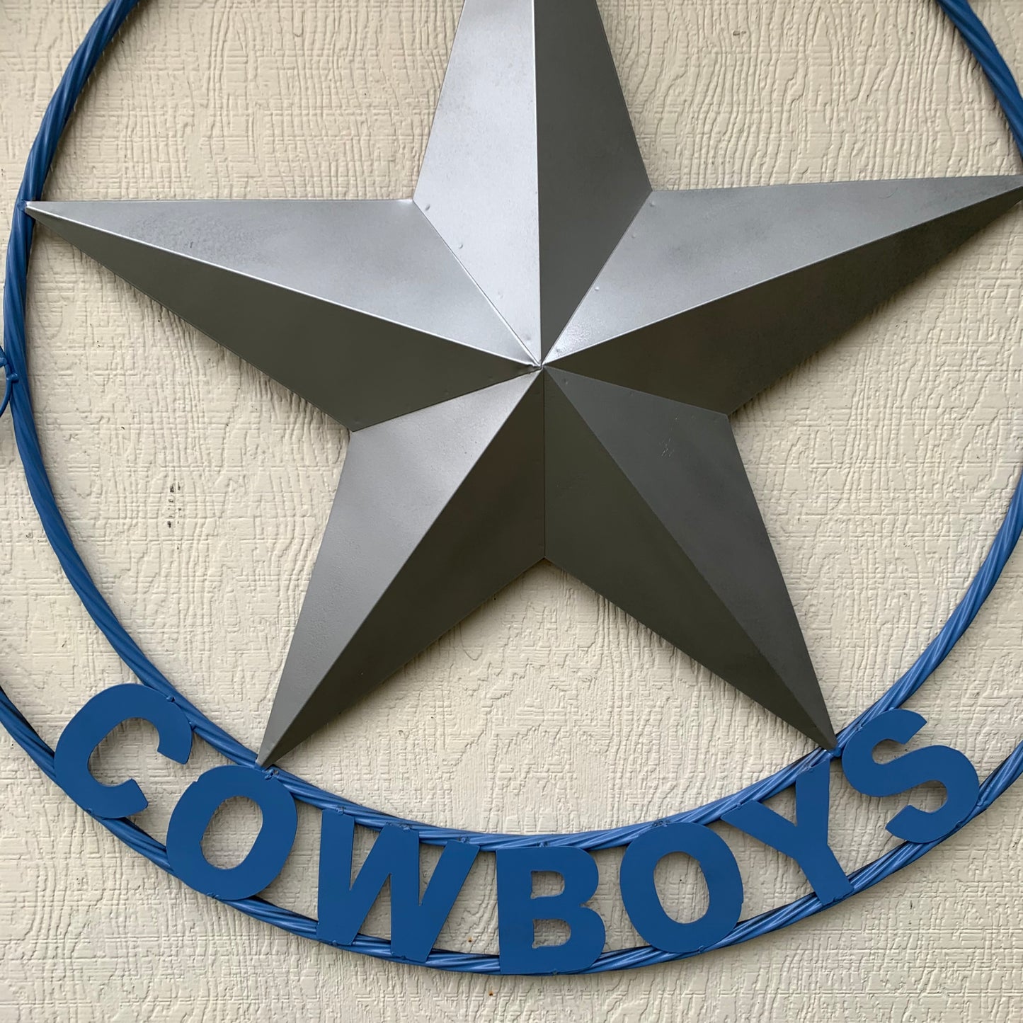 DALLAS COWBOYS SILVER & LIGHT BLUE BARN STAR CUSTOM VINTAGE METAL LONE STAR ART WESTERN HOME DECOR SIZE:24",32",36",40",42",44",46",50"