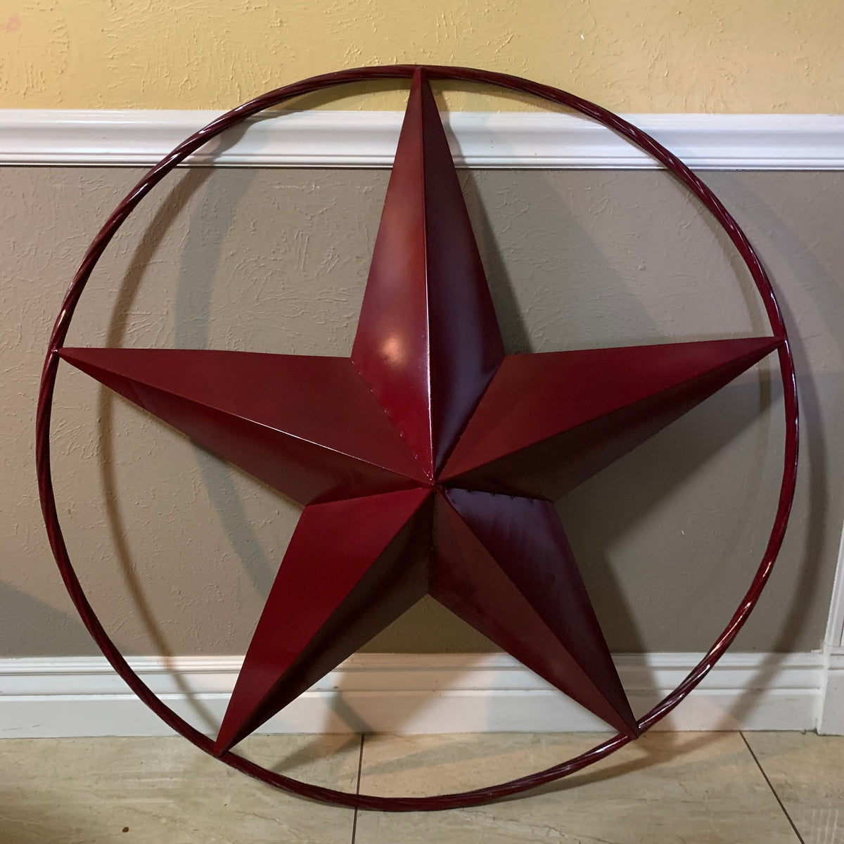 CRANBERRY BURGUNDY STAR RED STAR BARN METAL LONESTAR TWISTED ROPE RING WALL ART WESTERN HOME DECOR BRAND NEW