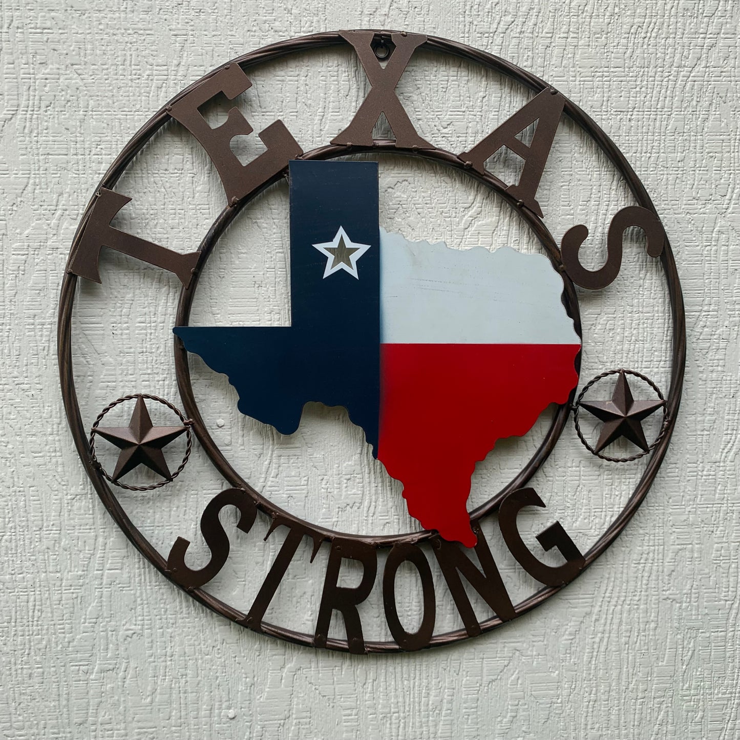 TEXAS STRONG BARN METAL WALL ART SIGN WESTERN HOME DECOR RED WHITE BLUE HANDMADE #EH13213