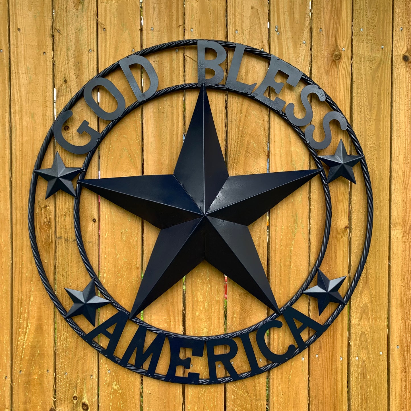 GOD BLESS AMERICA NAVY BLUE METAL BARN STAR RING ART WESTERN HOME DECOR NEW-#EH10131