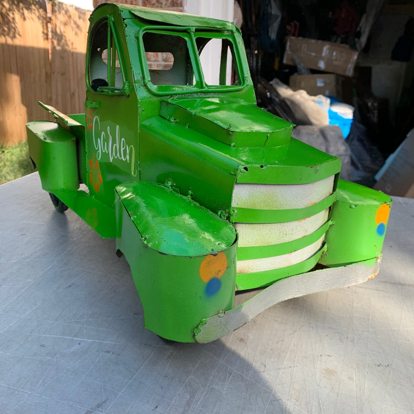 GARDEN GREEN 20" PICKUP TRUCK METAL ART GARDEN FIGURINE OUTDOOR & INDOOR GARDEN WESTERN HOME DECOR HANDMADE NEW SIZE 20"L x 10"W x 12" H #EH12523