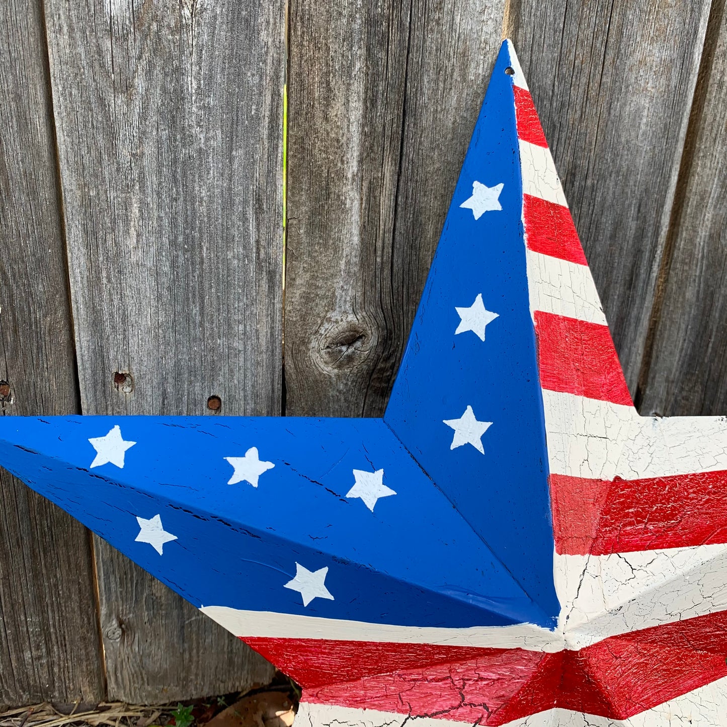 CRACKLE STAR RED WHITE BLUE Metal Wall Art Western Home Decor Handmade 9",12",16",24",30",34",36"