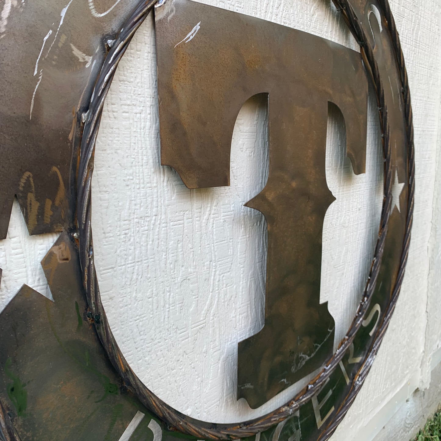 12", 18", 24", 32" TEXAS RANGERS CUSTOM RAW METAL VINTAGE CRAFT TEAM SIGN WIDE BAND RING DISC HANDMADE