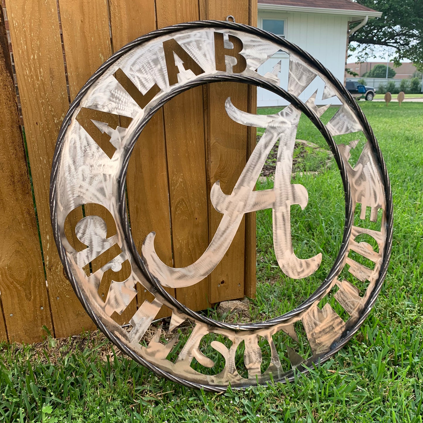 ALABAMA CRIMSON TIDE RAW METAL LASER CUT  WIDE BAND RING CUSTOM METAL VINTAGE TEAM CRAFT HANDMADE