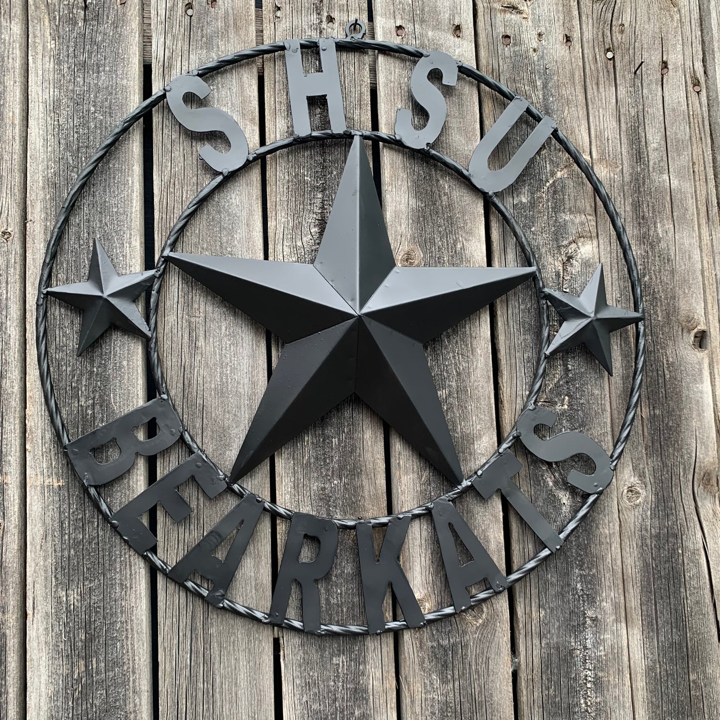 24",32" SHSU SAM HOUSTON BEARKATS RUSTIC BLACK METAL CUSTOM VINTAGE CRAFT RUSTIC BLACK TEAM STAR HANDMADE