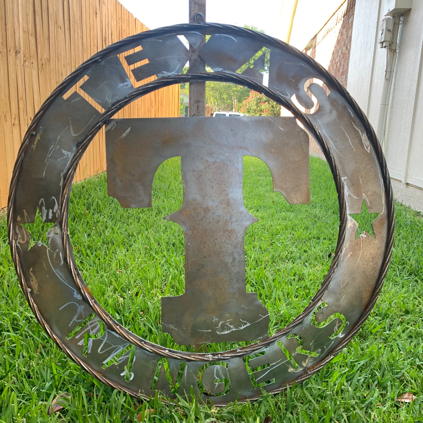 12", 18", 24", 32" TEXAS RANGERS CUSTOM RAW METAL VINTAGE CRAFT TEAM SIGN WIDE BAND RING DISC HANDMADE