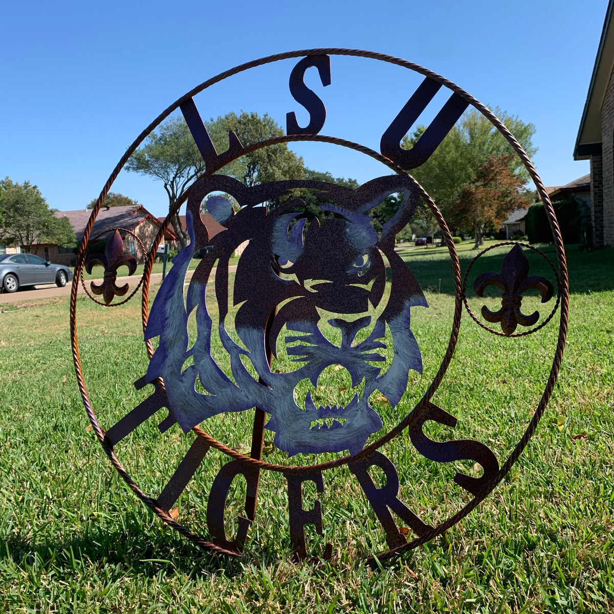LSU TIGERS PURPLE WHITE CUSTOM METAL VINTAGE CRAFT SIGN TEAM WALL ART WESTERN HOME DECOR HANDMADE