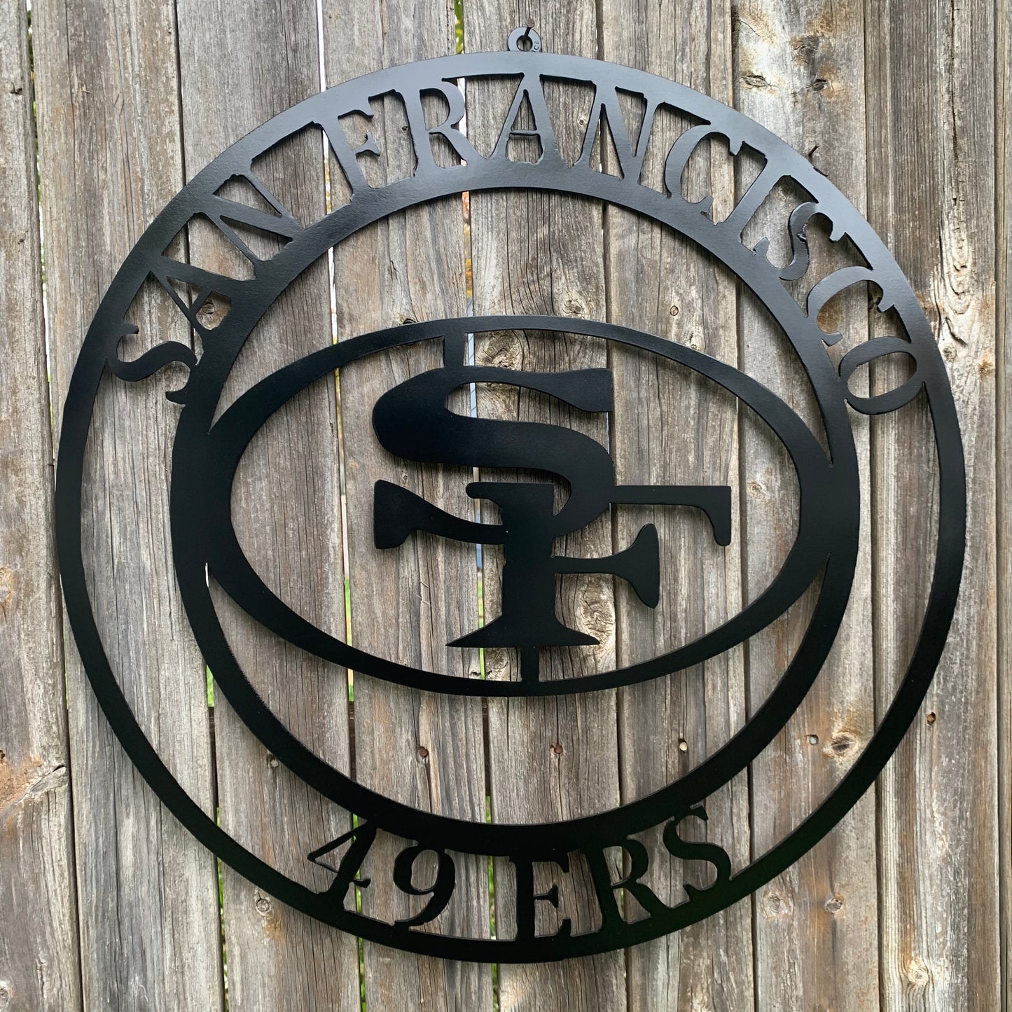 SAN FRANCISCO 49ERS METAL CUSTOM VINTAGE CRAFT TEAM SIGN RUSTIC BLACK HAND MADE IN USA 18",24",36",40",50"