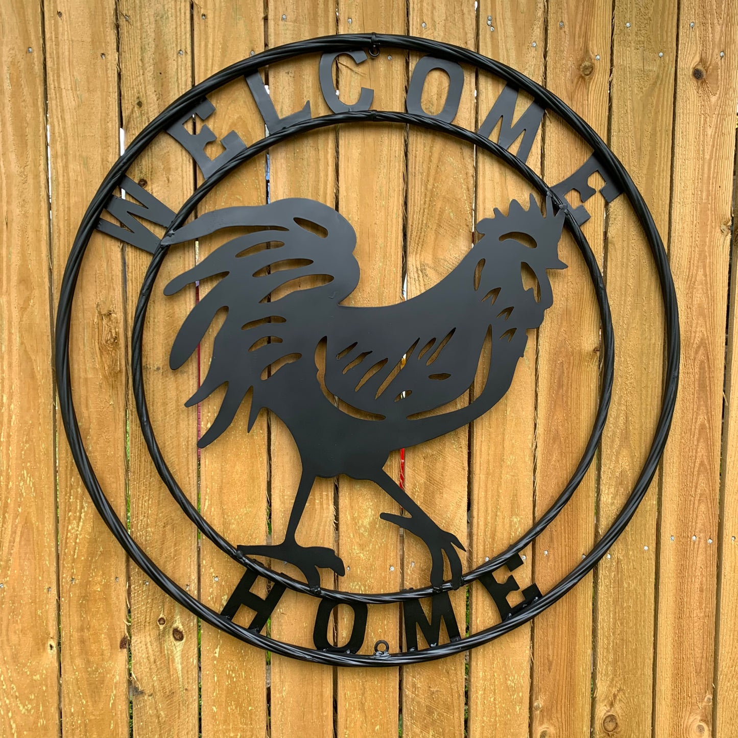 YOUR CUSTOM NAME BLACK ROOSTER LASERCUT METAL ART WITH RING DESIGN WESTERN METAL ANIMAL ART HOME WALL DECOR BRAND NEW