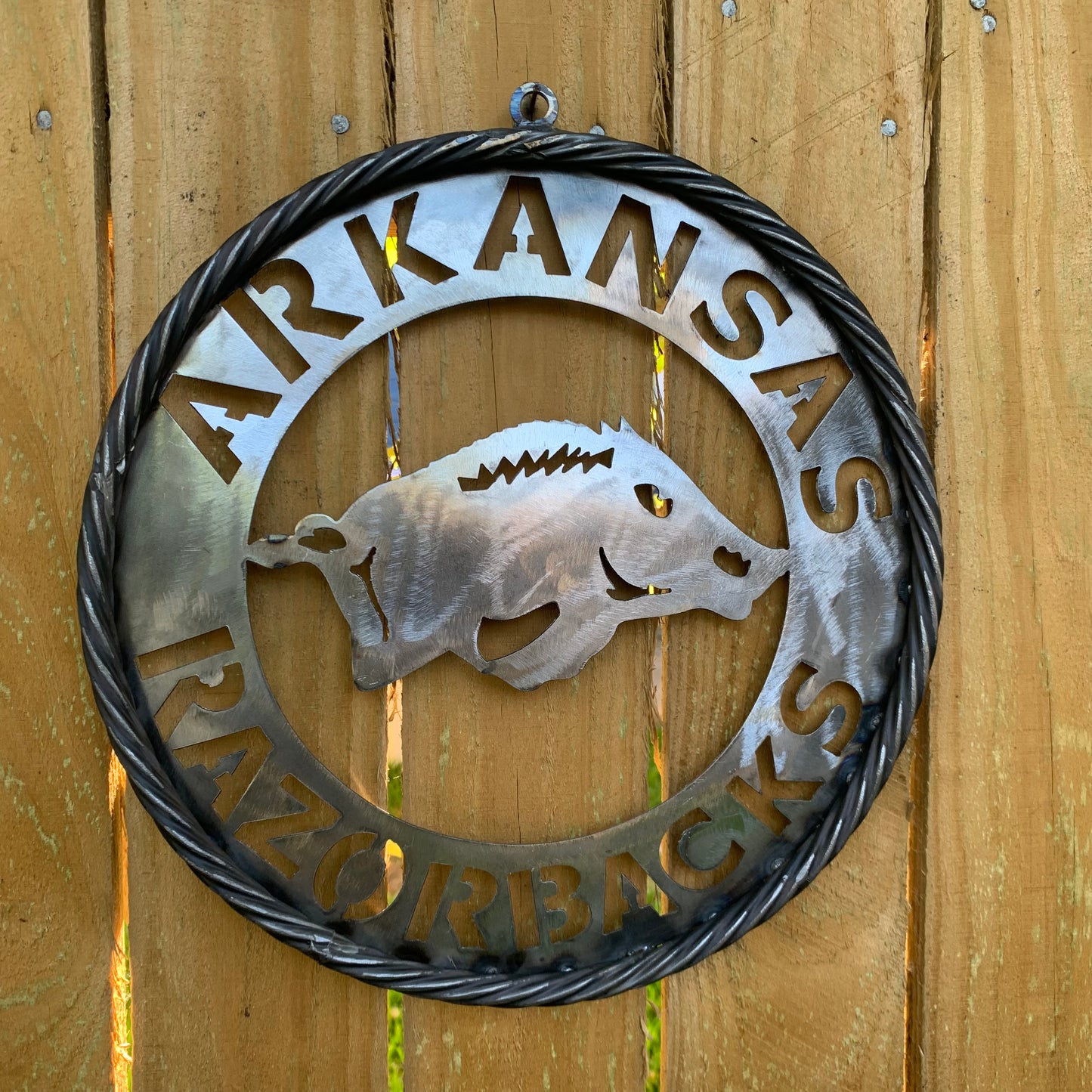 12", 18", 24", 32" ARKANSAS RAZORBACKS CUSTOM RAW METAL VINTAGE CRAFT WIDE BAND RING TEAM SIGN HANDMADE