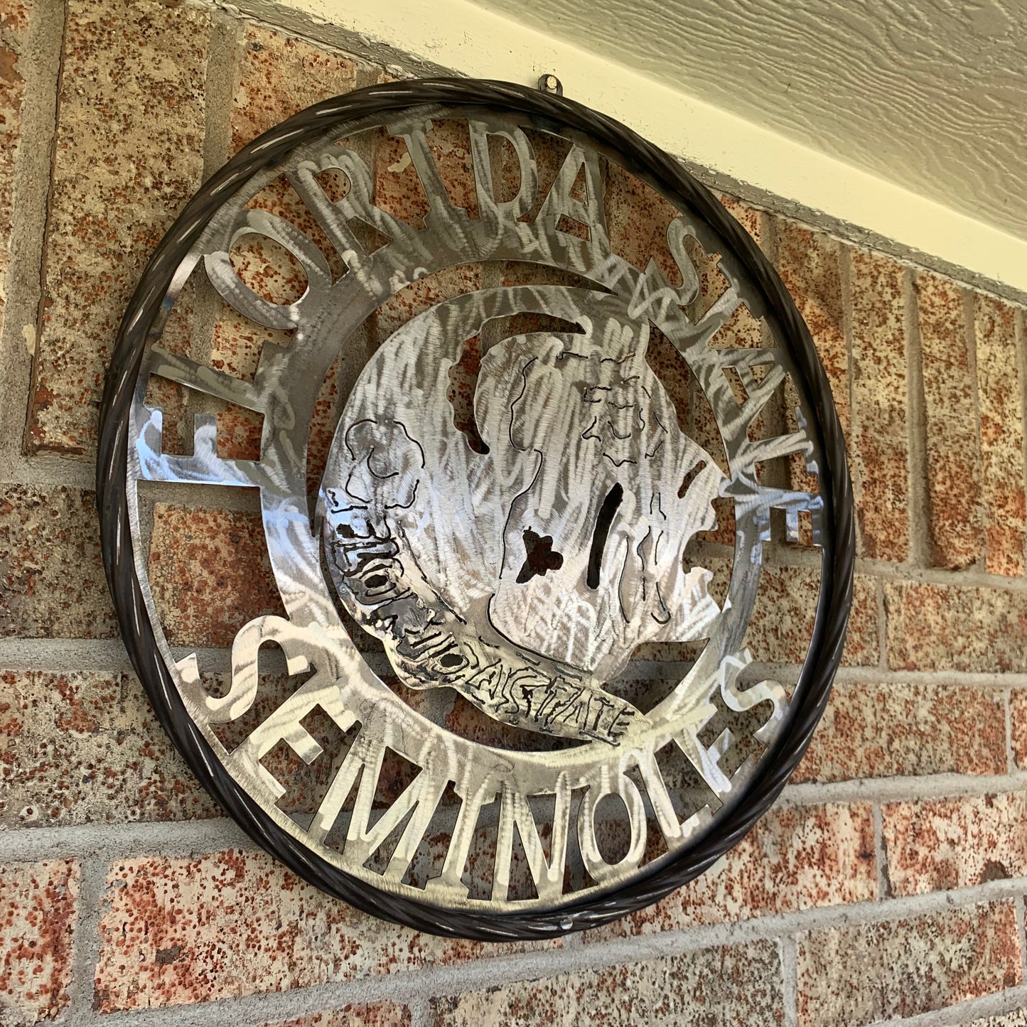 FSU FLORIDA STATE SEMINOLES INDIAN CUSTOM RAW METAL VINTAGE CRAFT TEAM SIGN HANDMADE