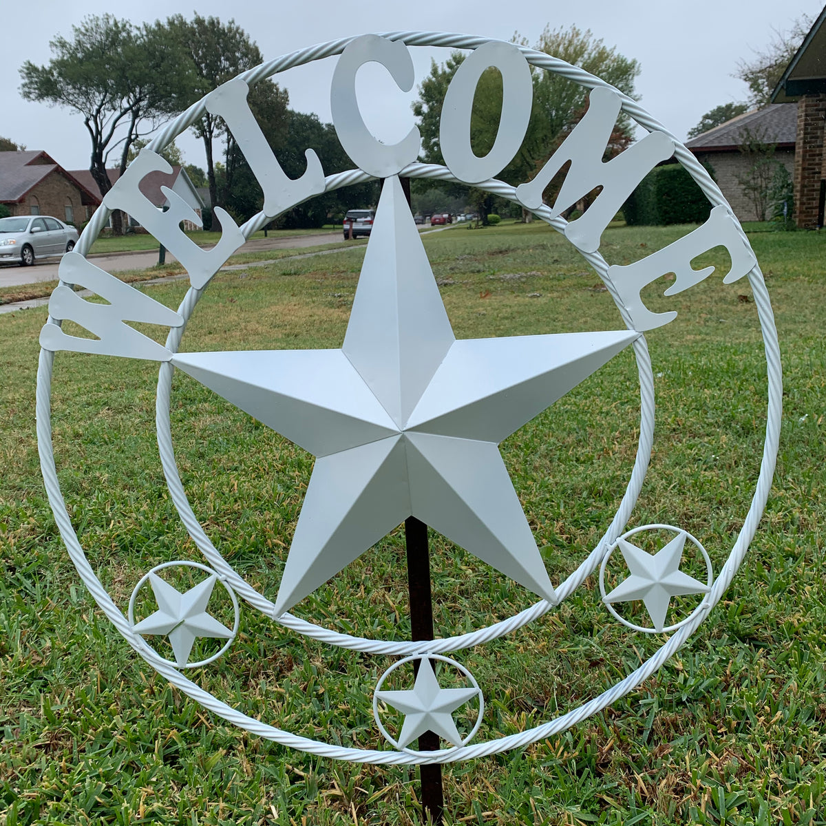 WELCOME WHITE STAR BARN STAR METALTWISTED ROPE RING LONESTAR WESTERN HOME DECOR HANDAMDE NEW 18",20",24",32",36",40",50"