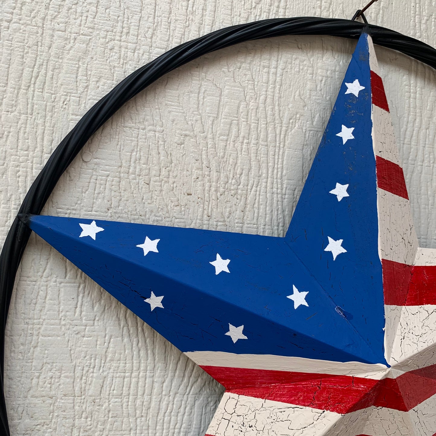 24" AMERICAN USA FLAG CRACKLE STAR METAL WALL ART WESTERN HOME DECOR HANDMADE NEW