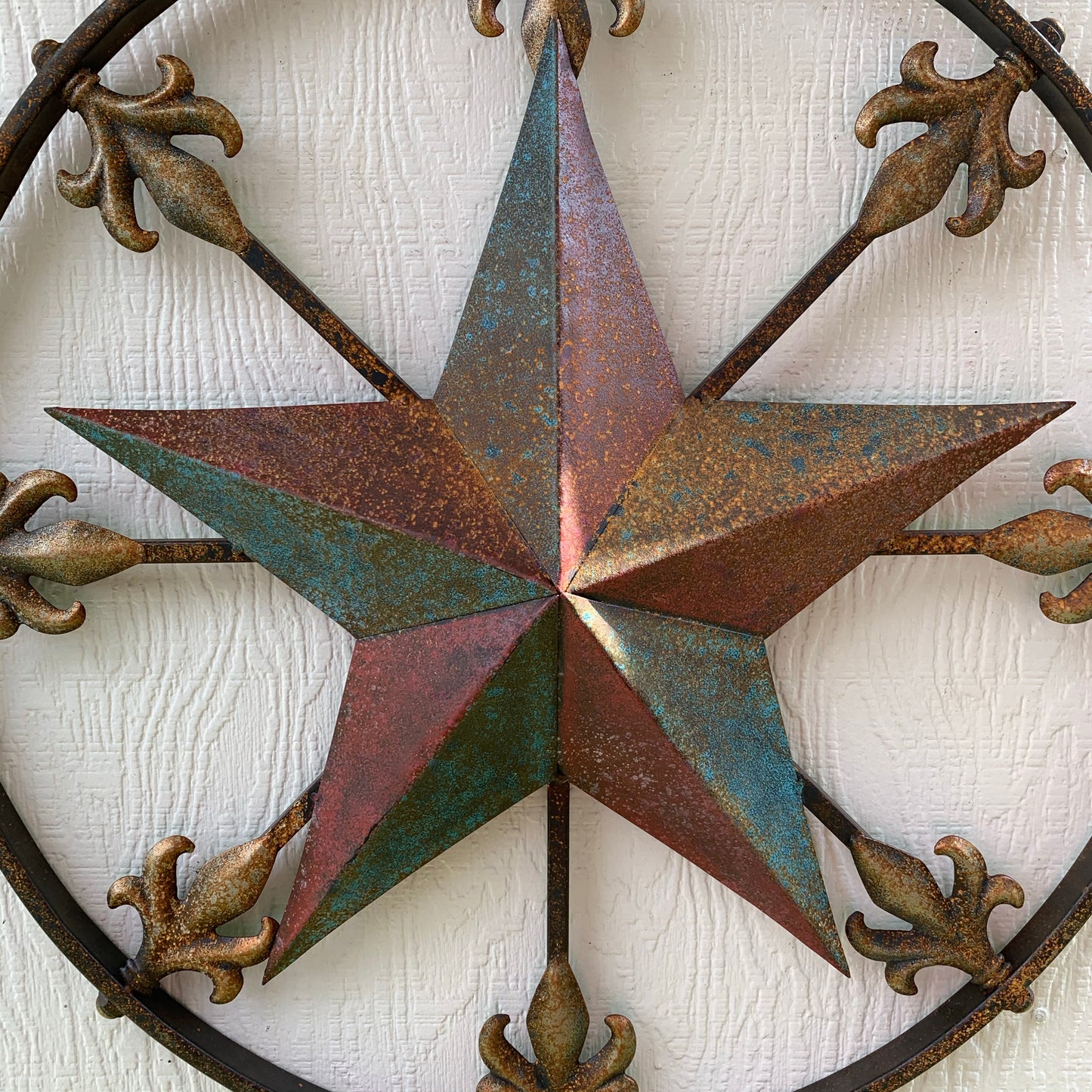 24" RUSTIC STAR & MULTI FLEUR DE LIS METAL WALL ART WESTERN HOME DECOR RED GOLD & TURQUOISE ART