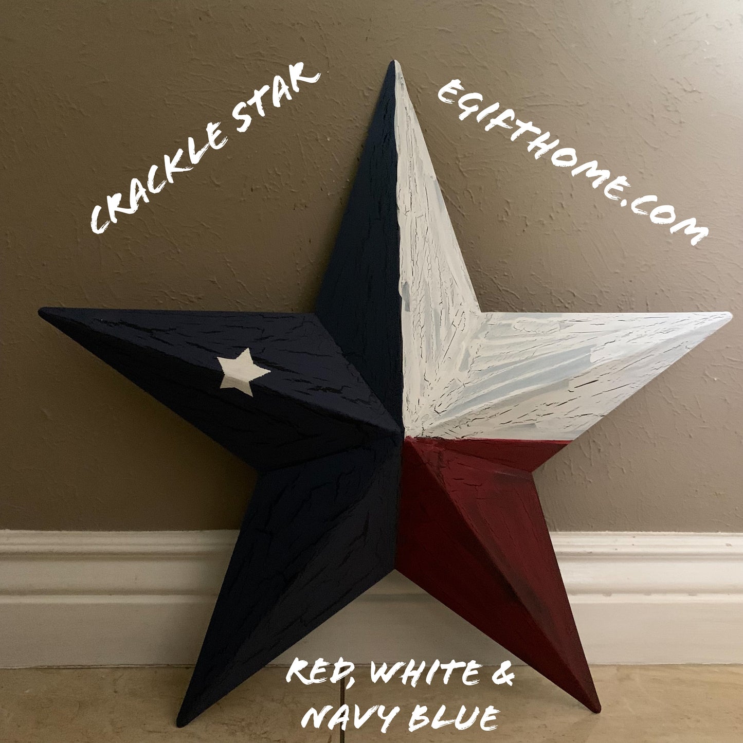 CRACKLE STYLE RED WHITE & BLUE METAL BARN STAR METAL WALL ART WESTERN HOME DECOR RUSTIC NEW
