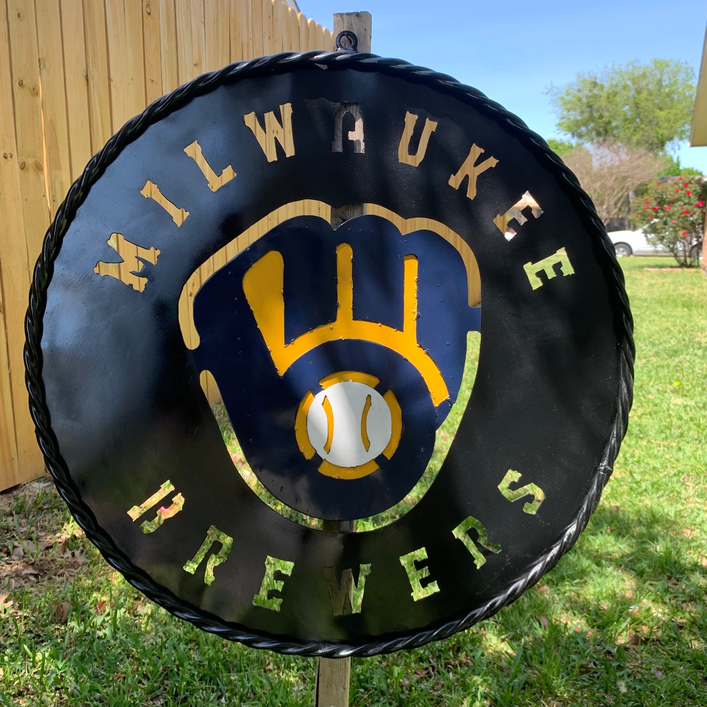 24" MILWAUKEE BREWERS WIDE BAND DISC CUSTOM METAL VINTAGE CRAFT TEAM SPORTS SIGN HANDMADE