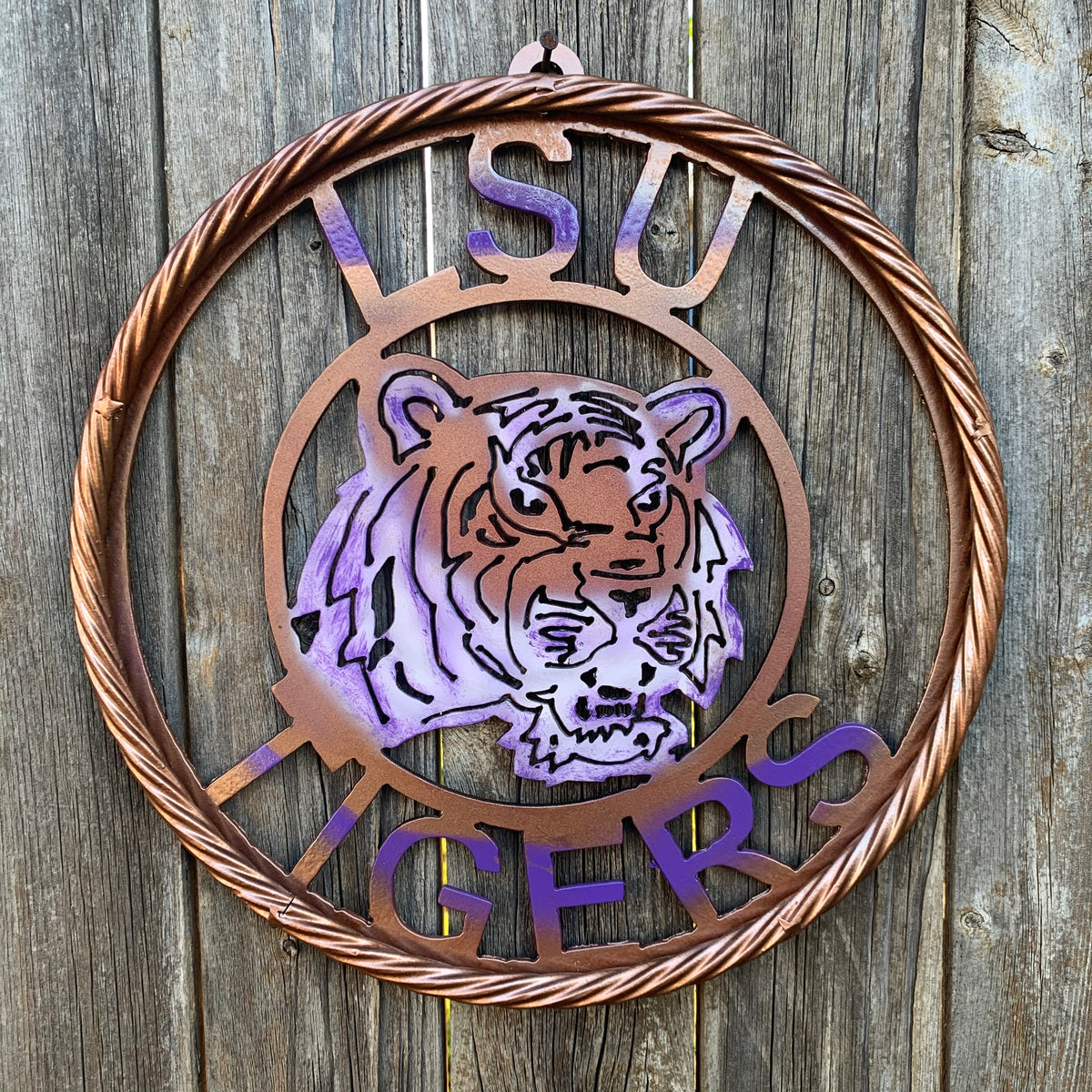 12" LSU TIGERS CUSTOM METAL VINTAGE CRAFT HOME DECOR HANDMADE