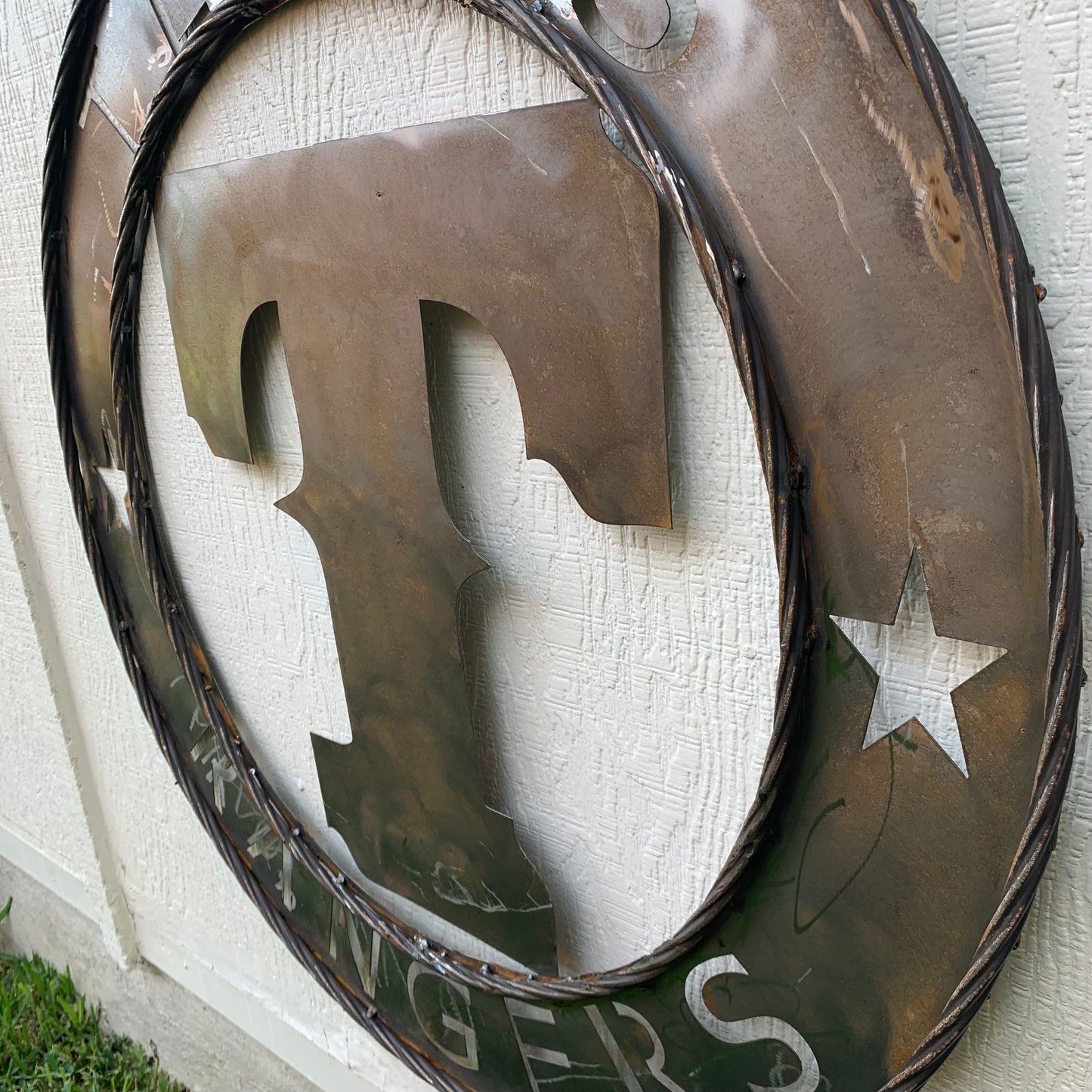 12", 18", 24", 32" TEXAS RANGERS CUSTOM RAW METAL VINTAGE CRAFT TEAM SIGN WIDE BAND RING DISC HANDMADE