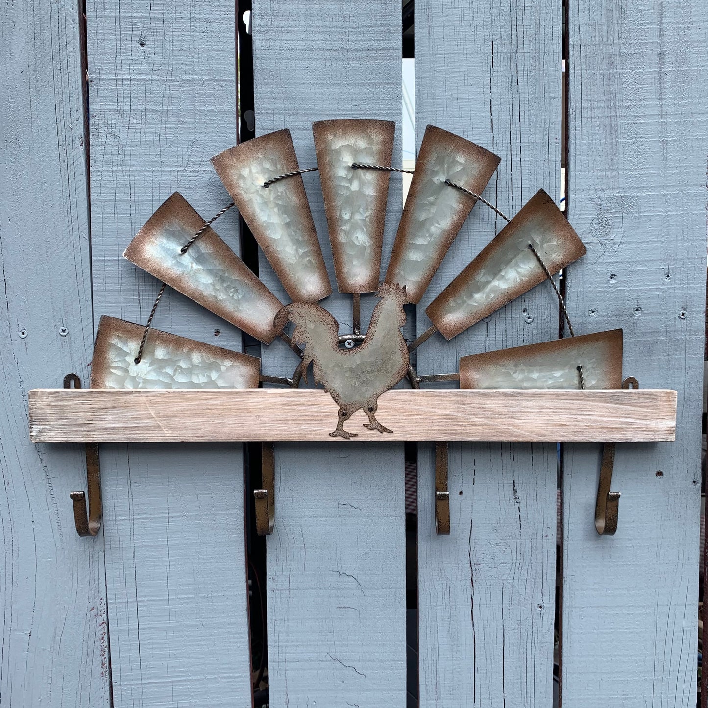 24" GALVANIZED HALF WINDMILL WESTERN KEY HOLDER HOOK WALL ART METAL WESTERN HOME DECOR NEW