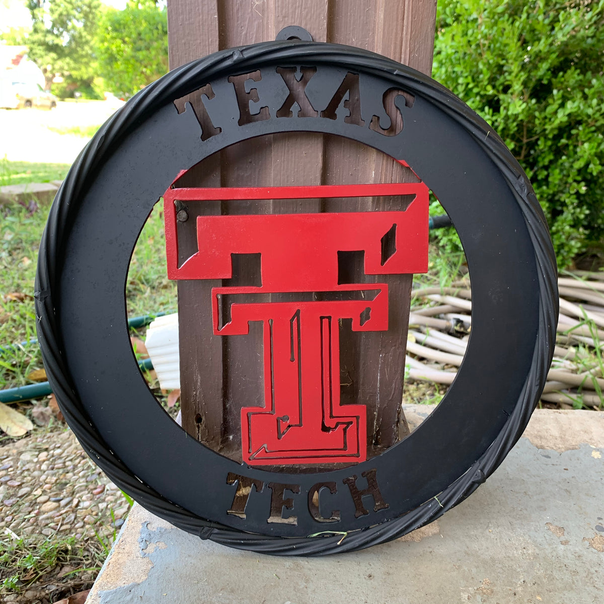 12", 18", 24", 32" TEXAS TECH WIDE BAND RING RED & BLACK CUSTOM METAL VINTAGE CRAFT TEAM SIGN