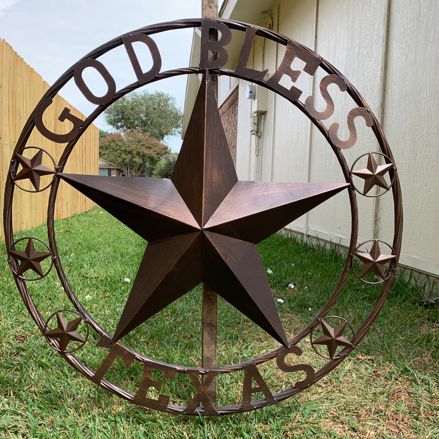 GOD BLESS TEXAS BARN 3d LONE STAR WITH 3 SMALL STARS TWISTED RING WESTERN HOME DECOR RUSTIC BRONZE HANDMADE NEW #EH11107