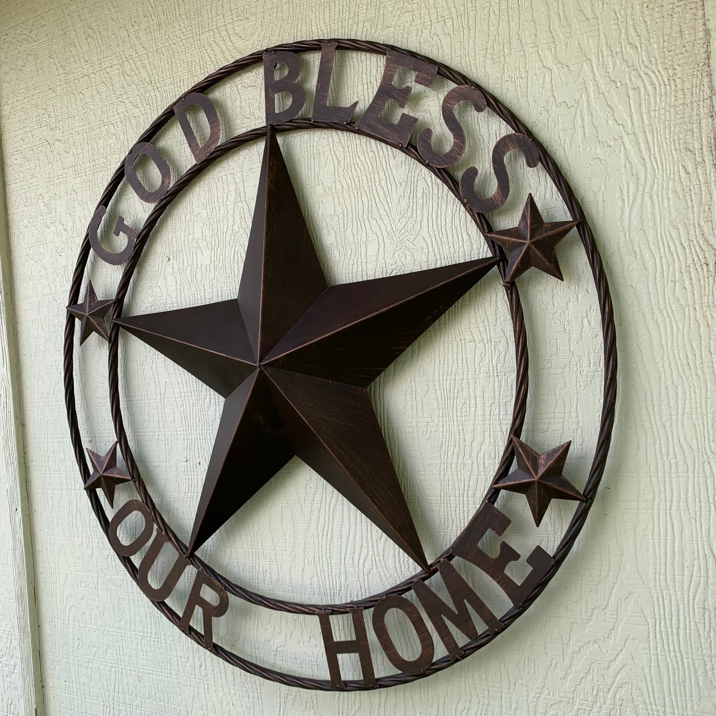 GOD BLESS OUR HOME BARN STAR METAL LONE STAR TWISTED ROPE RING WESTERN HOME DECOR HANDMADE #EH11040