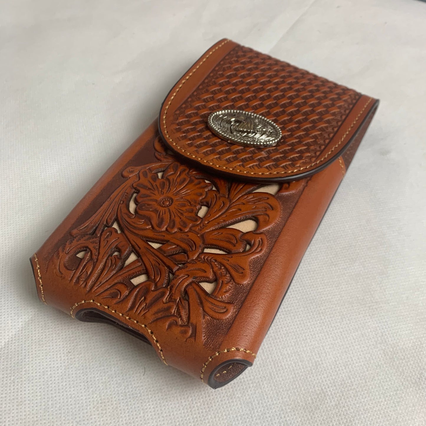 #LG2004  7.5" HORSE TAN BROWN LEATHER POUCH EXTRA LARGE  BELT LOOP HOLSTER CELL PHONE CASE UNIVERSAL OVERSIZE