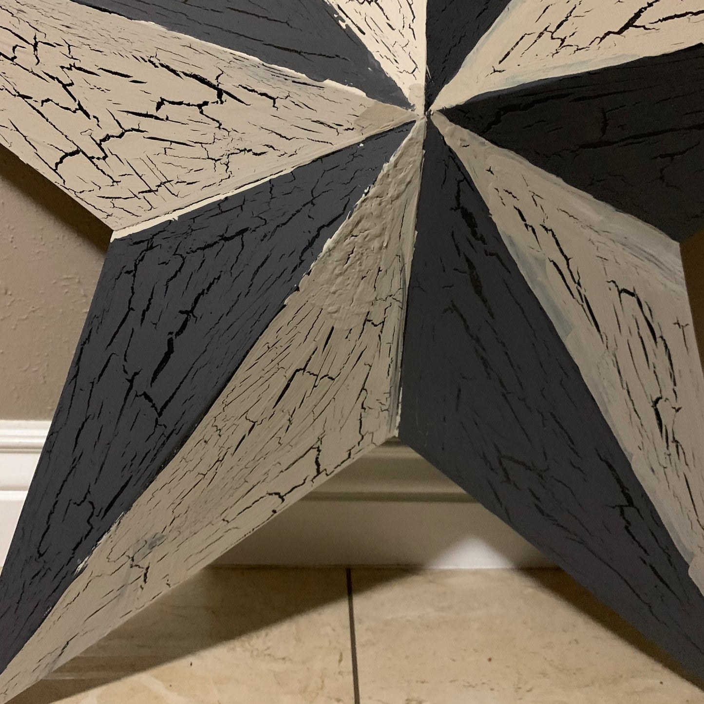 CRACKLE STYLE BEIGE & BLACK METAL BARN STAR METAL WALL ART WESTERN HOME DECOR RUSTIC NEW