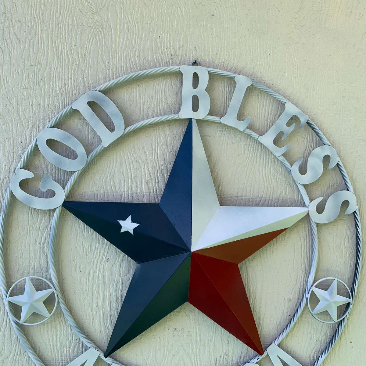 GOD BLESS AMERICA WHITE RING & RED WHITE BLUE BARN METAL STAR TWISTED RING HANDMADE NEW