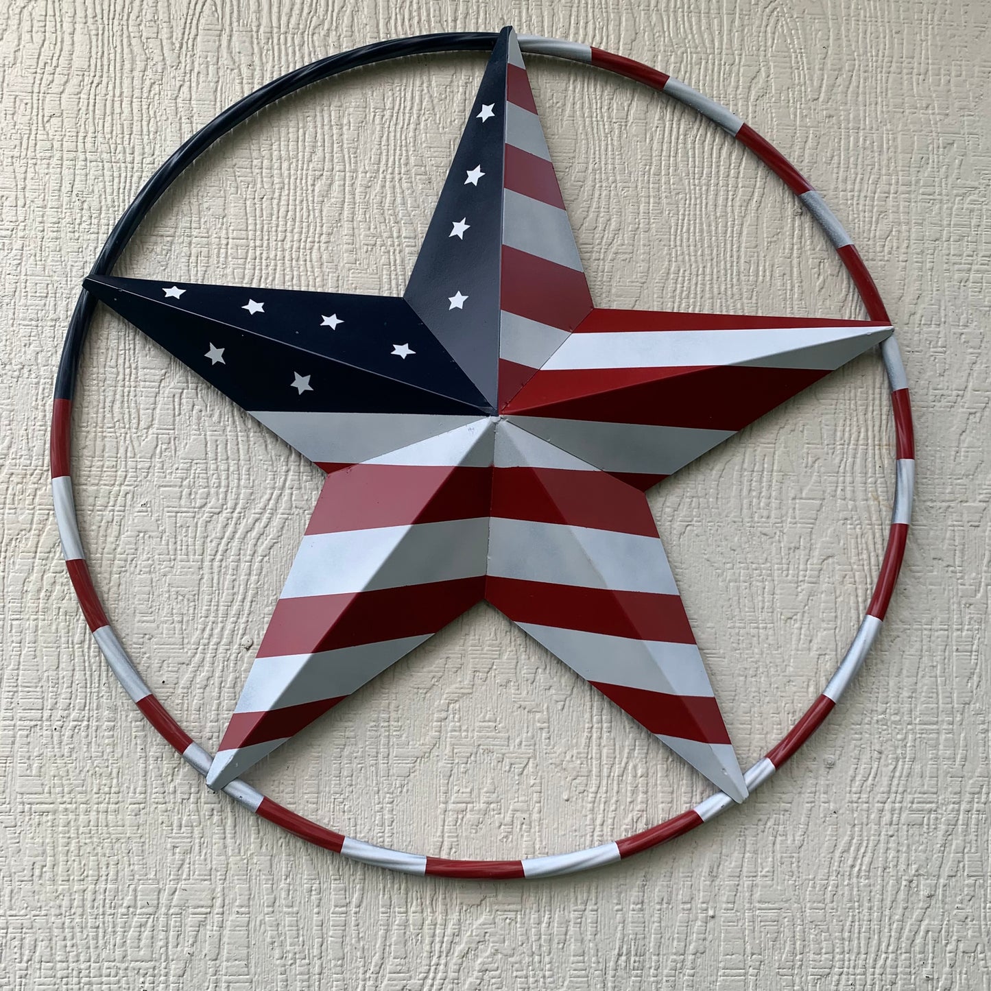 USA FLAG STAR AMERICAN FLAG METAL3D TWIST ROPE RING RED WHT BLUE WESTERN HOME DECOR HANDMADE #EH11925, 12",24",36",48"