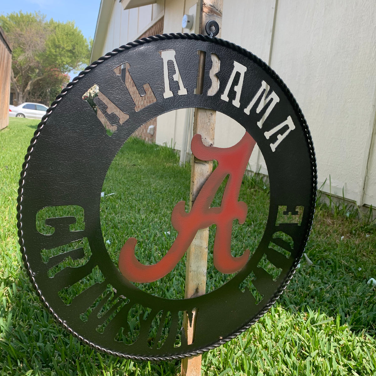 ALABAMA CRIMSON TIDE WIDE BAND RING CUSTOM METAL VINTAGE SIGN TEAM HANDMADE