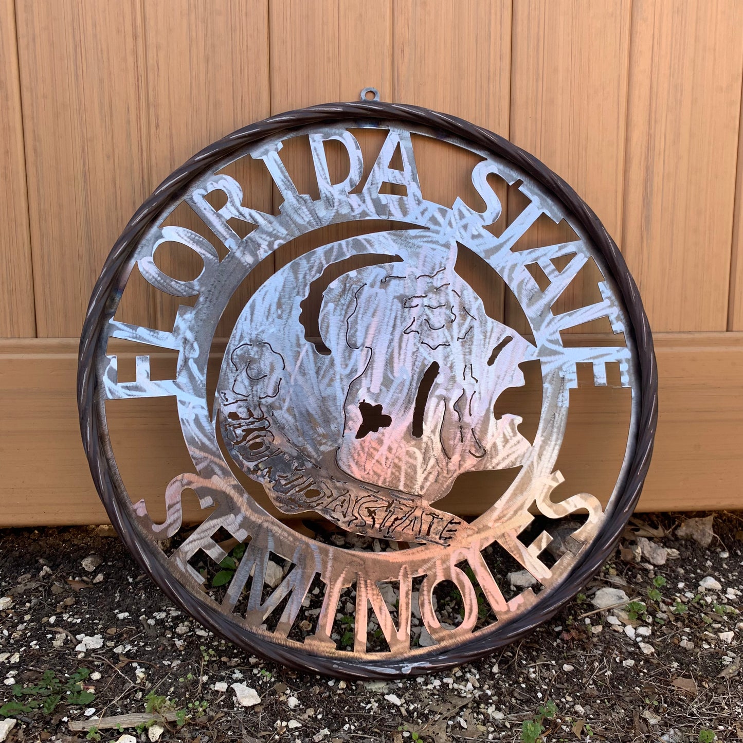 FSU FLORIDA STATE SEMINOLES INDIAN CUSTOM RAW METAL VINTAGE CRAFT TEAM SIGN HANDMADE