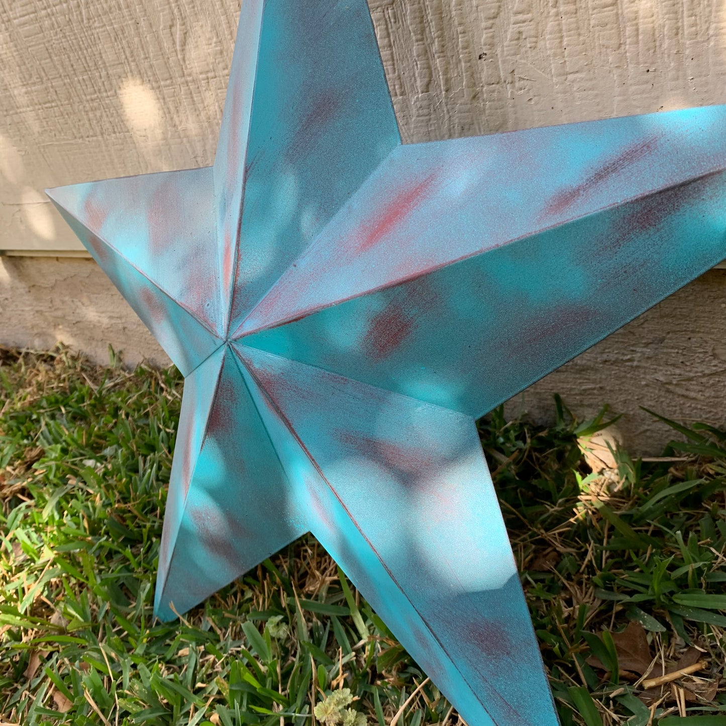 #EH10480 TURQUOISE DISTRESSED TWO TONE BARN STAR METAL ART WESTERN HOME DECOR HANDMADE NEW