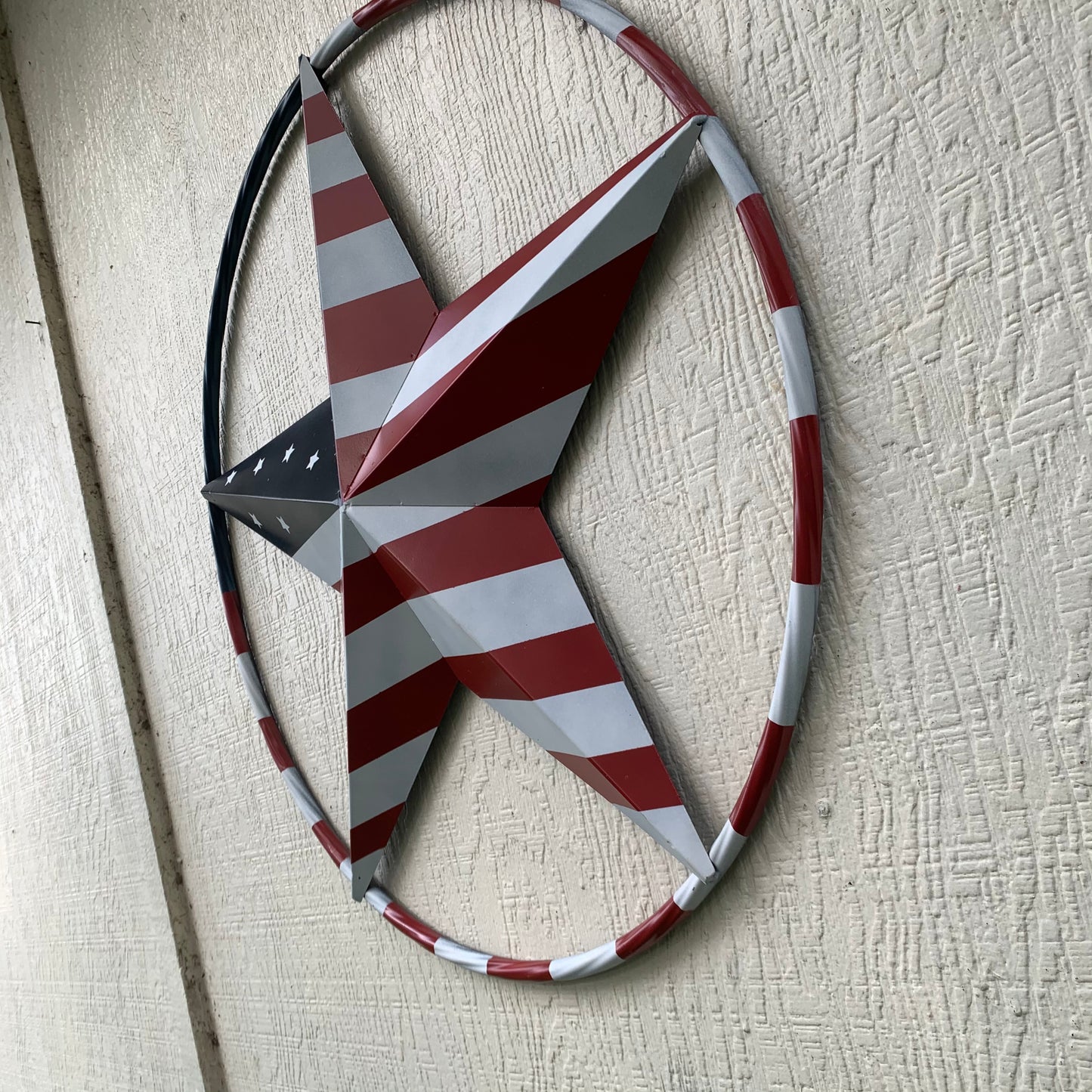 USA FLAG STAR AMERICAN FLAG METAL3D TWIST ROPE RING RED WHT BLUE WESTERN HOME DECOR HANDMADE #EH11925, 12",24",36",48"