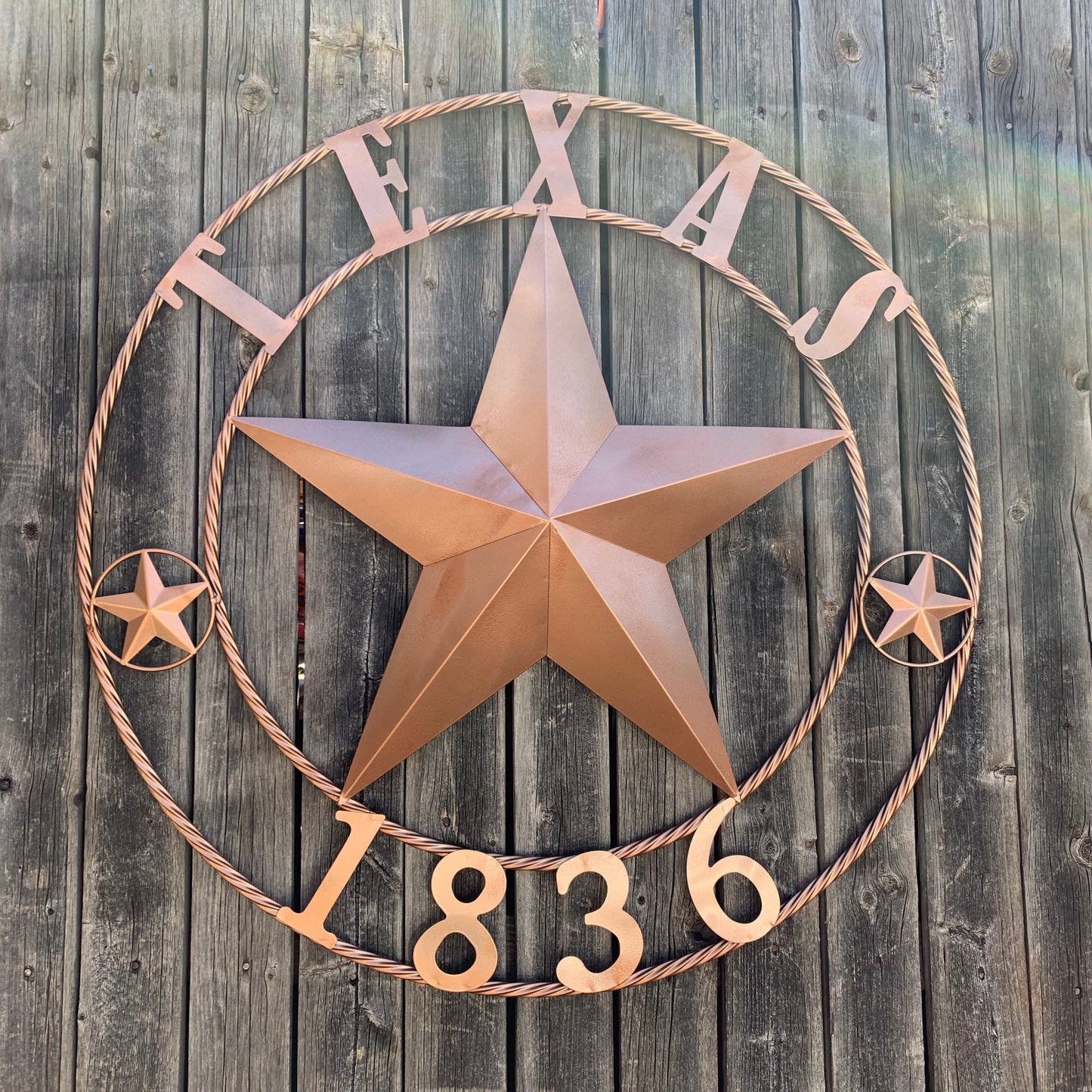 24", 32",36",40" TEXAS 1836 HAMMERED COPPER  BARN STAR METAL WALL WESTERN HOME DECOR HANDMADE NEW