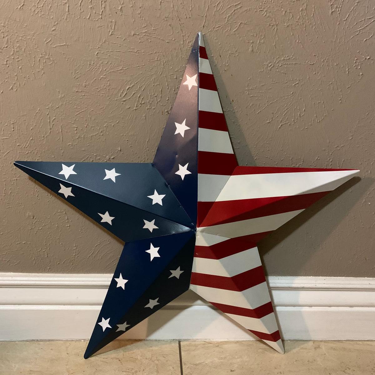 12",16",24",30",36" USA AMERICAN FLAG STAR STYLE#9 RED WHITE & BLUE METAL BARN STAR METAL WALL ART HANDMADE
