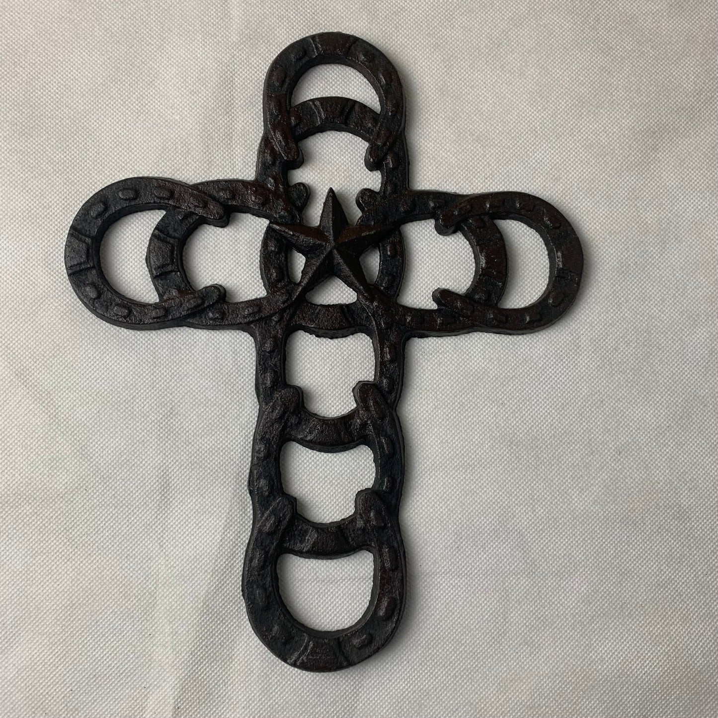 Si56369 HORSESHOES Western Cross Cast Iron Texas Star Rustic Dark Brown Wall Home Decor 10 ½ x 8 ½ inches #56369