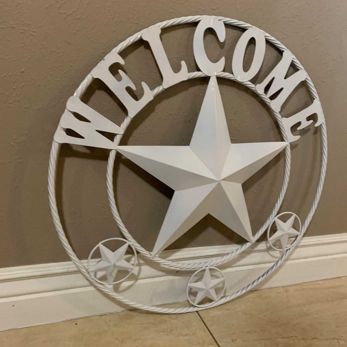 WELCOME WHITE STAR BARN STAR METALTWISTED ROPE RING LONESTAR WESTERN HOME DECOR HANDAMDE NEW 18",20",24",32",36",40",50"