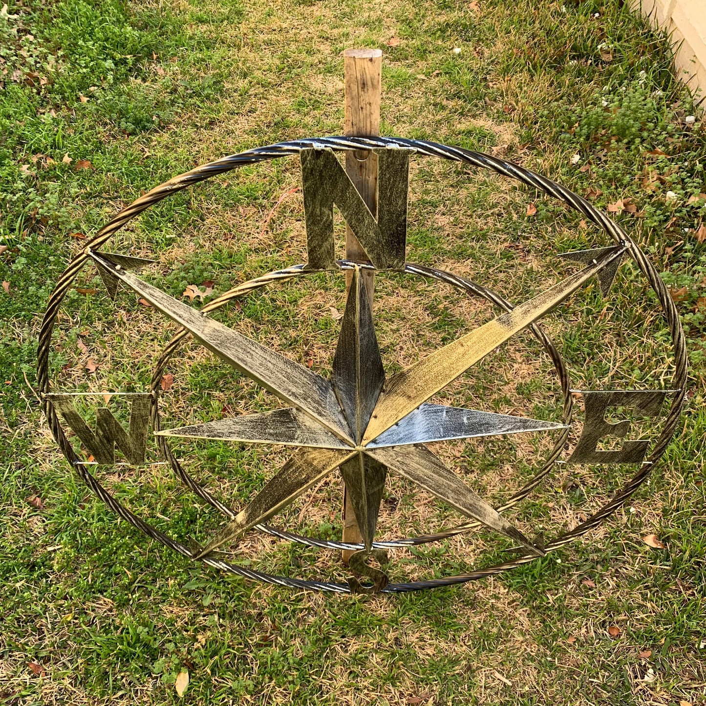 36" COMPASS GREY METAL ART WESTERN METAL ART HOME WALL DECOR RUSTIC GREY #EH10383