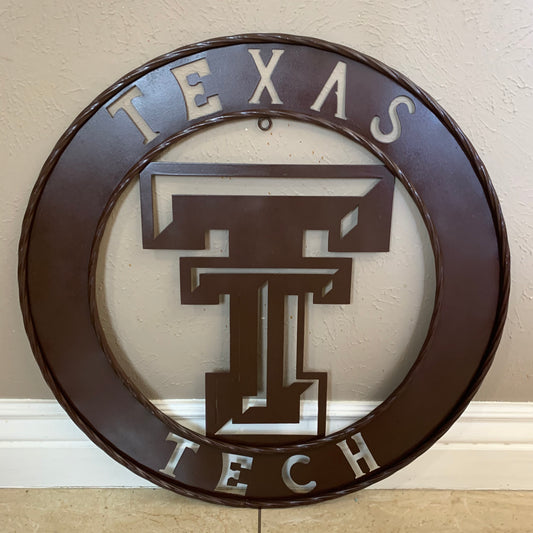 12", 18", 24", 32" TEXAS TECH BROWN WIDE BAND DISC RING CUSTOM METAL VINTAGE CRAFT SIGN HANDMADE TO ORDER