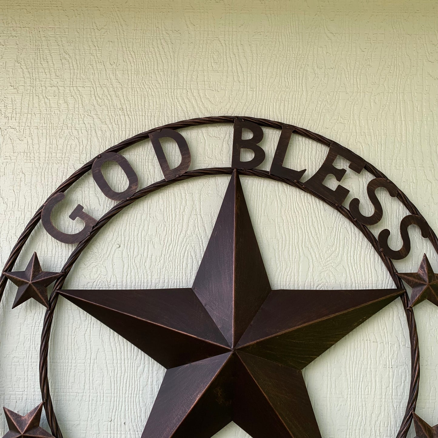 GOD BLESS OUR HOME BARN STAR METAL LONE STAR TWISTED ROPE RING WESTERN HOME DECOR HANDMADE #EH11040