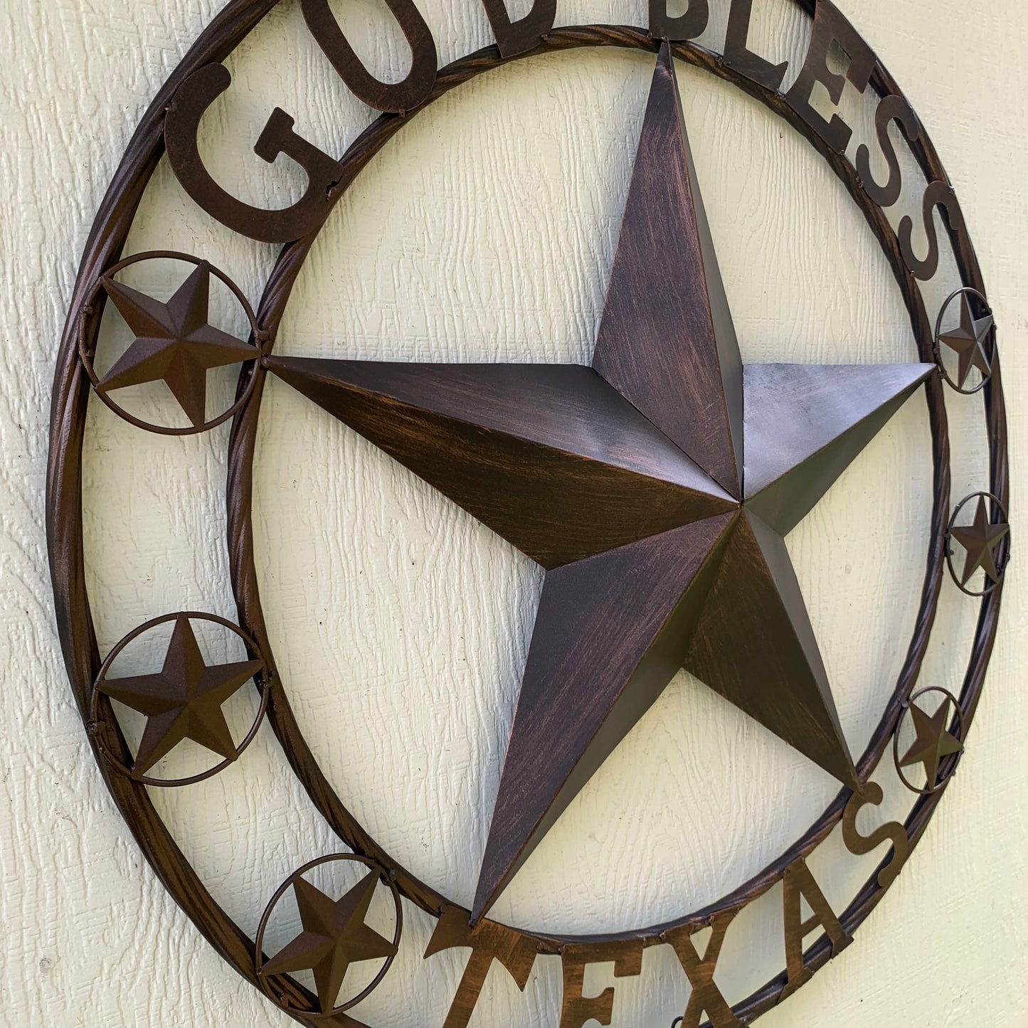 GOD BLESS TEXAS BARN 3d LONE STAR WITH 3 SMALL STARS TWISTED RING WESTERN HOME DECOR RUSTIC BRONZE HANDMADE NEW #EH11107