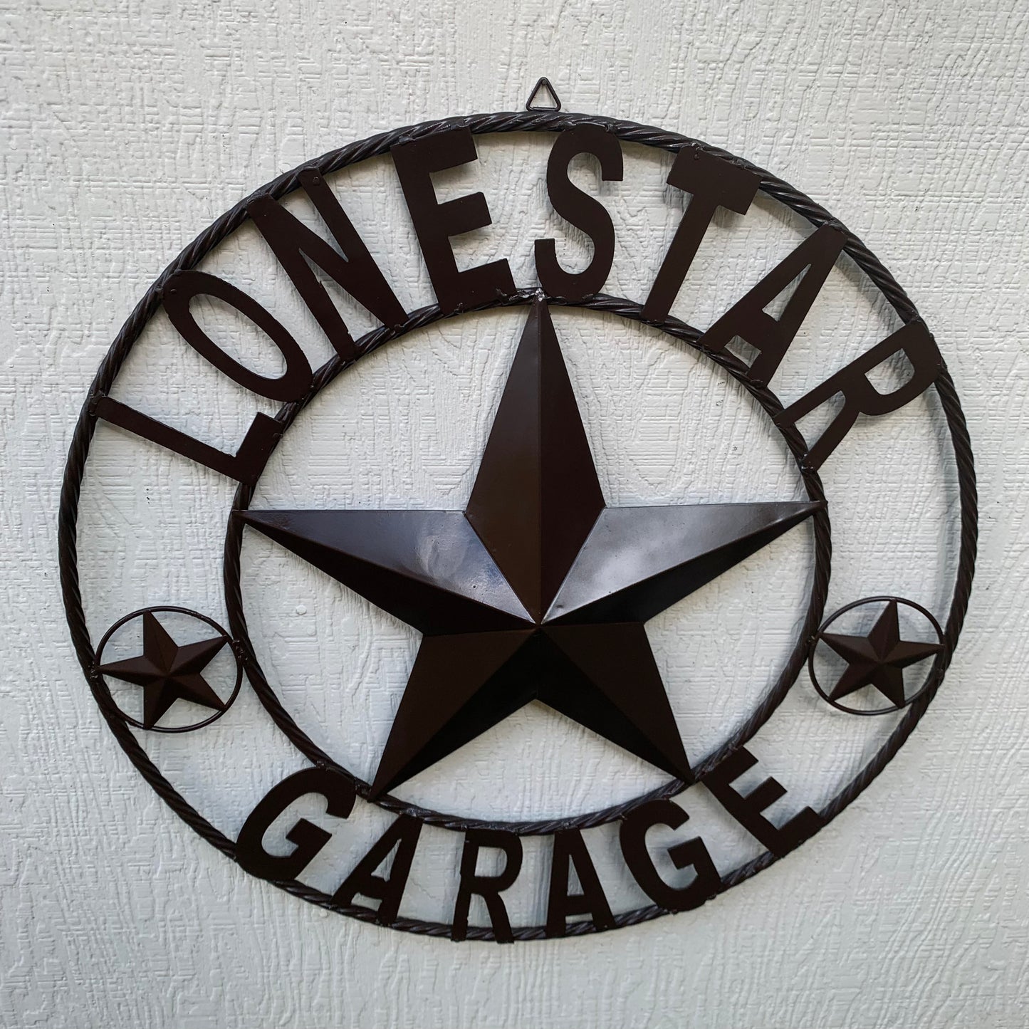 LONESTAR GARAGE STYLE CUSTOM BARN NAME STAR LONESTAR GARAGE METAL NAME BARN STAR WITH TWISTED ROPE RING 3d STAR ART WESTERN HOME DECOR RUSTIC BROWN