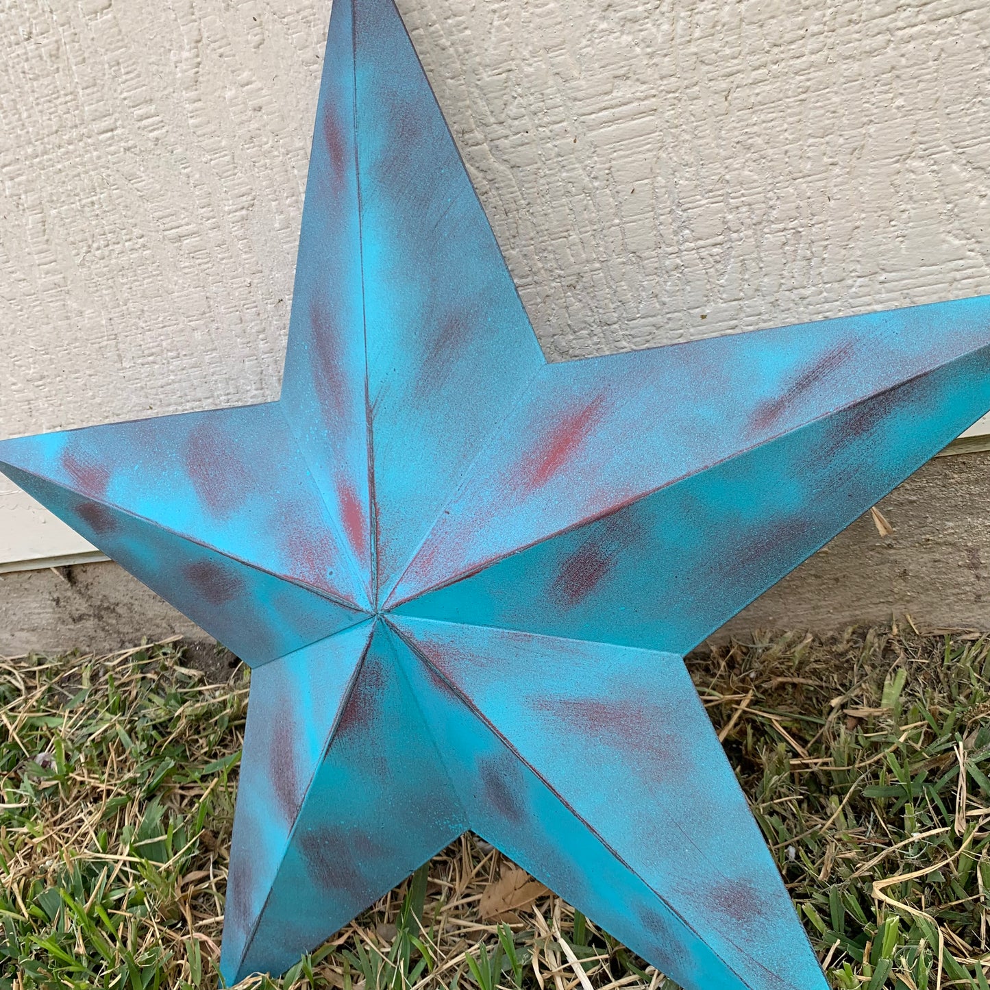 #EH10480 TURQUOISE DISTRESSED TWO TONE BARN STAR METAL ART WESTERN HOME DECOR HANDMADE NEW