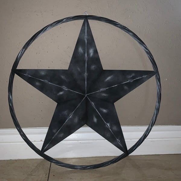 RUSTIC BLACK DISTRESSED TWO TONE BARN LONE STAR ROPE RING METAL WALL ART WESTERN HOME DECOR HANDMADE