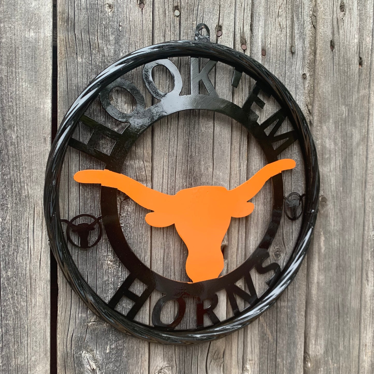 HOOKEM HORNS TEXAS LONGHORNS HOOK EM METAL CUSTOM VINTAGE CRAFT WALL ART TEAM SIGN HANDMADE